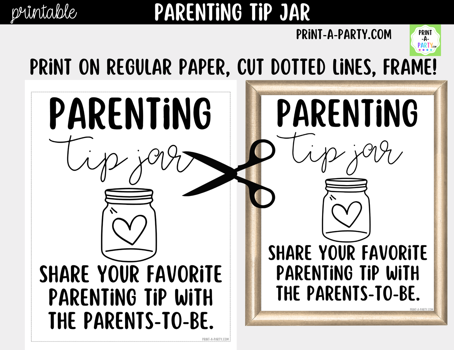 Parenting Tip Jar Printable Sign (8x10) + Tip Cards – Baby Shower or Event Decor
