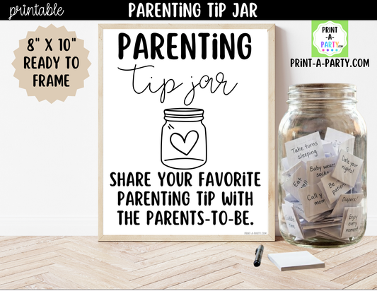 Parenting Tip Jar Printable Sign – Baby Shower Activity