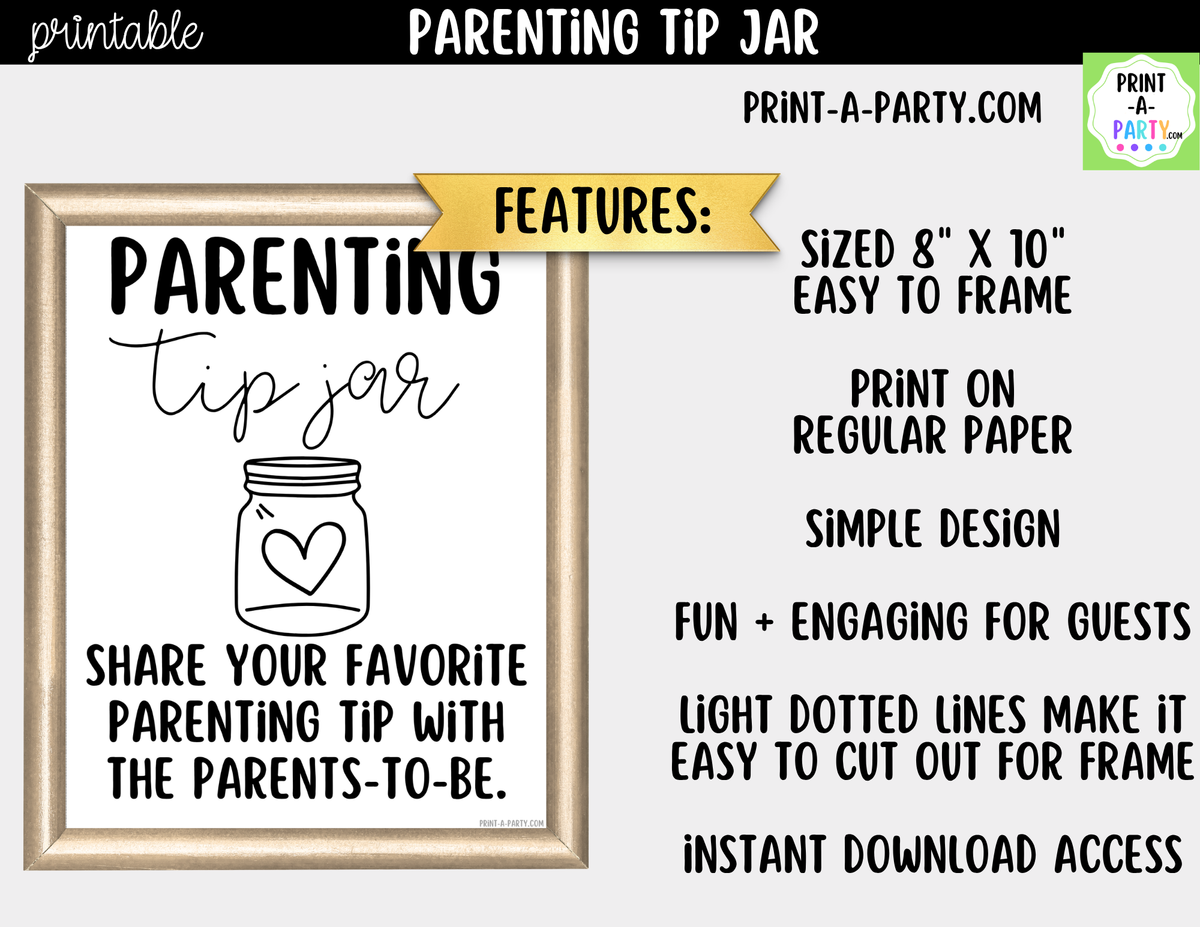 Parenting Tip Jar Printable Sign – Baby Shower Activity