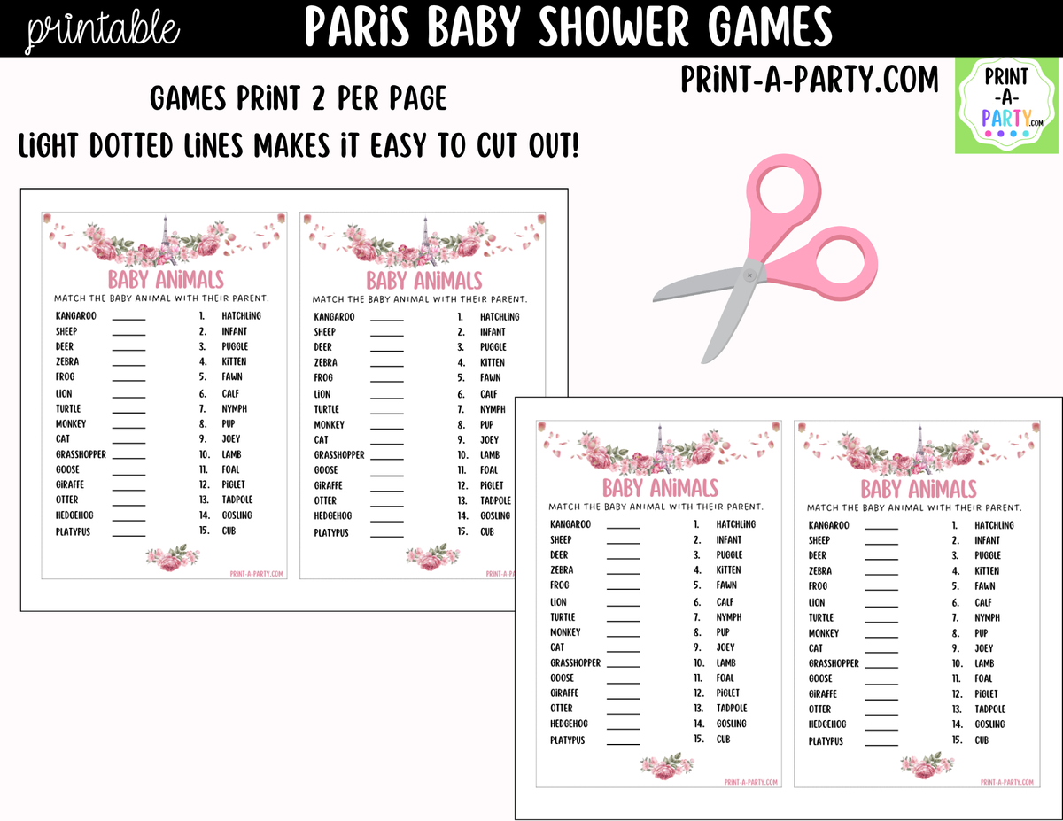 Paris Baby Shower Games Printable | Parisian Game Bundle