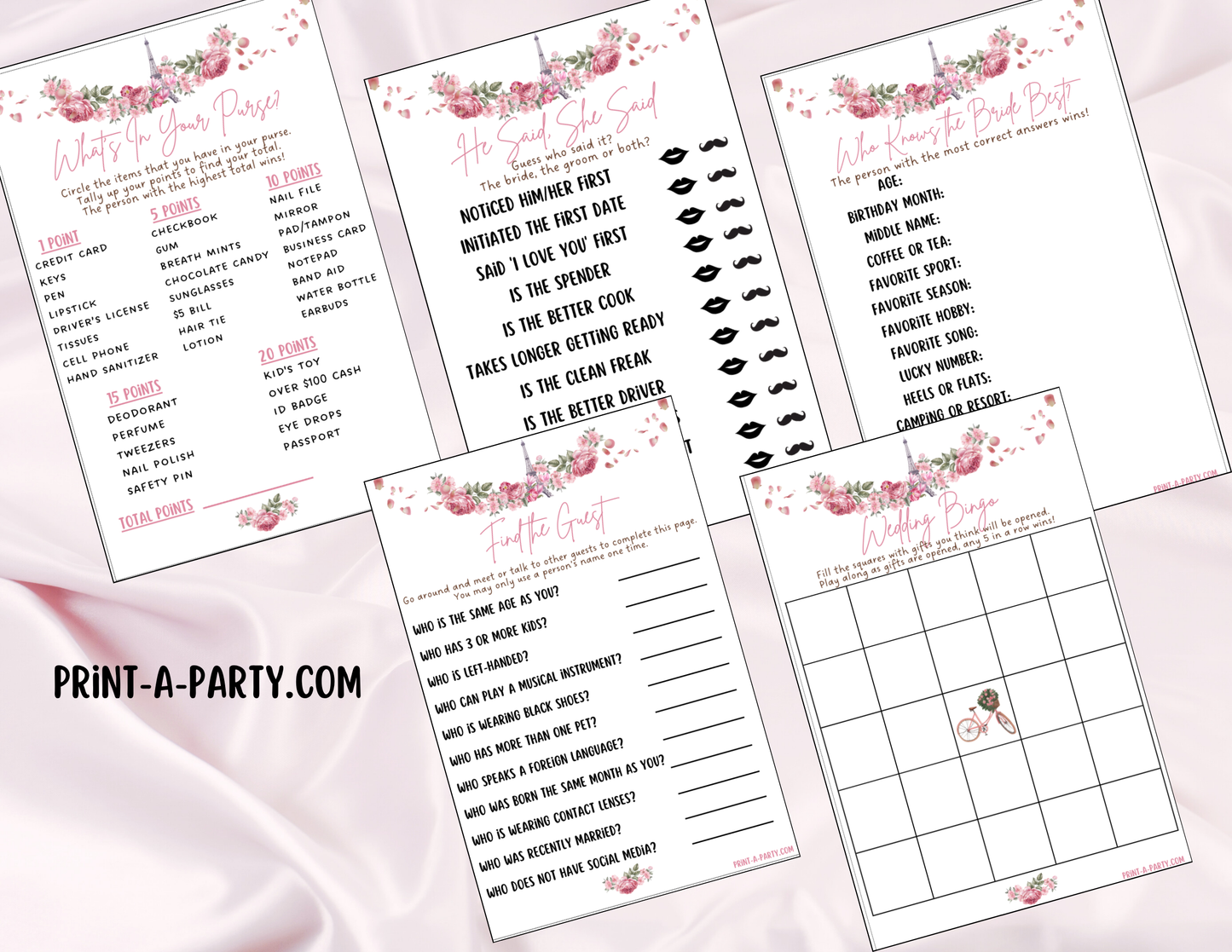 GAME BUNDLE: Bridal Paris Shower Game Bundle | Paris Bridal Theme | Paris Wedding Shower | INSTANT DOWNLOAD