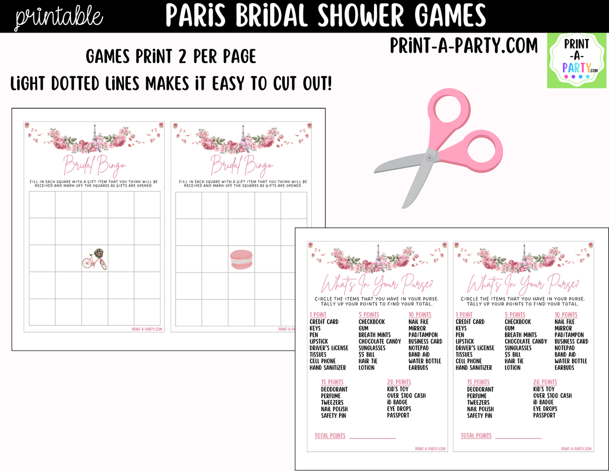 Paris Bridal Shower Games Printable | Pink Floral