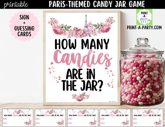 Paris Candy Jar Guessing Game Printable | Sign & Cards