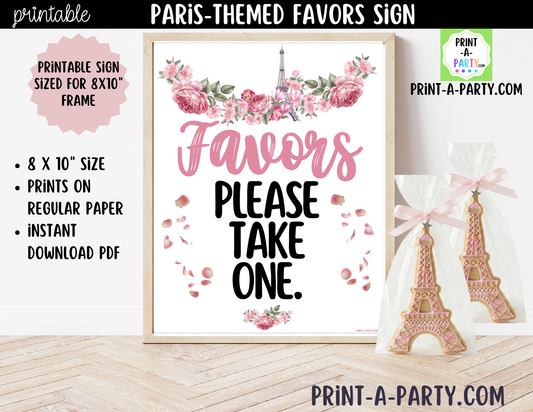 Paris-themed Favors Printable Sign (8x10) – For Parties, Showers and Events