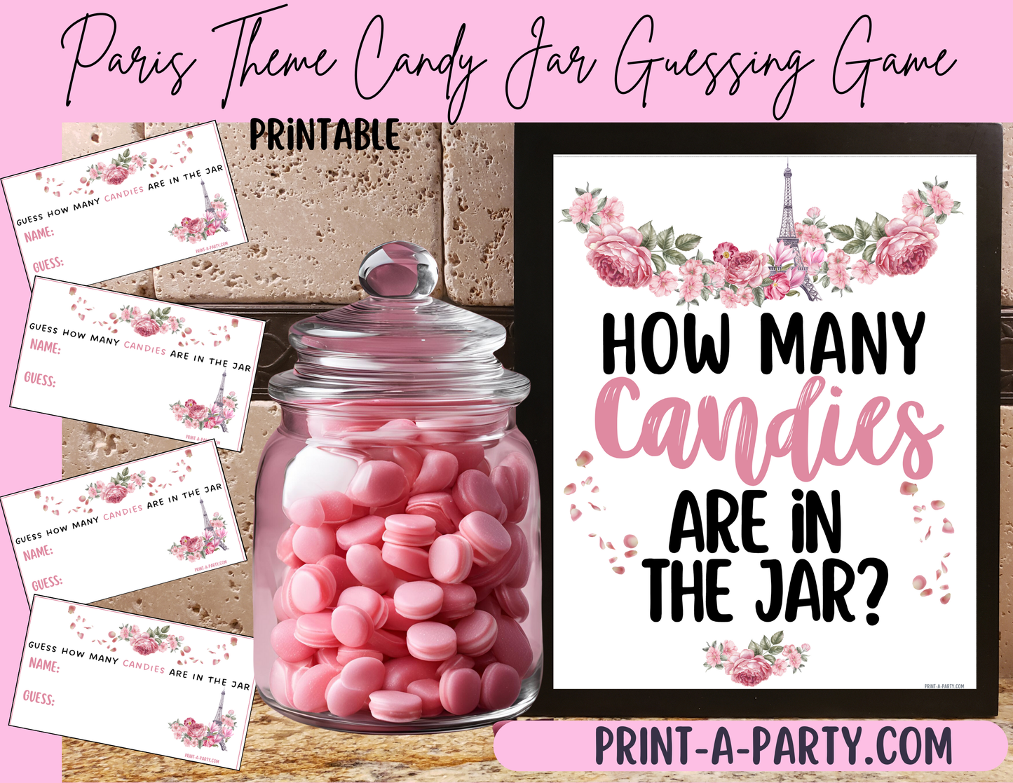 CANDY JAR GUESSING GAME for PARIS THEMED EVENT | How many candies in jar | Paris Baby Bridal Shower Fun | Paris Baby Bridal Shower Idea | Paris Party Idea