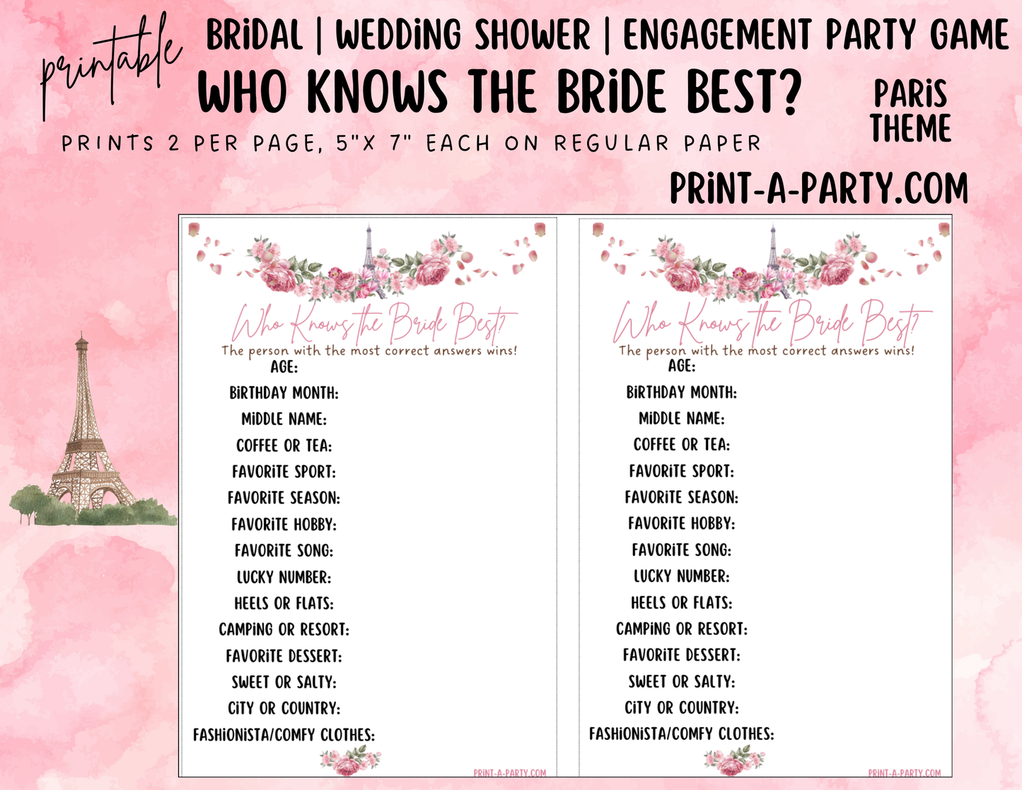 GAME BUNDLE: Bridal Paris Shower Game Bundle | Paris Bridal Theme | Paris Wedding Shower | INSTANT DOWNLOAD