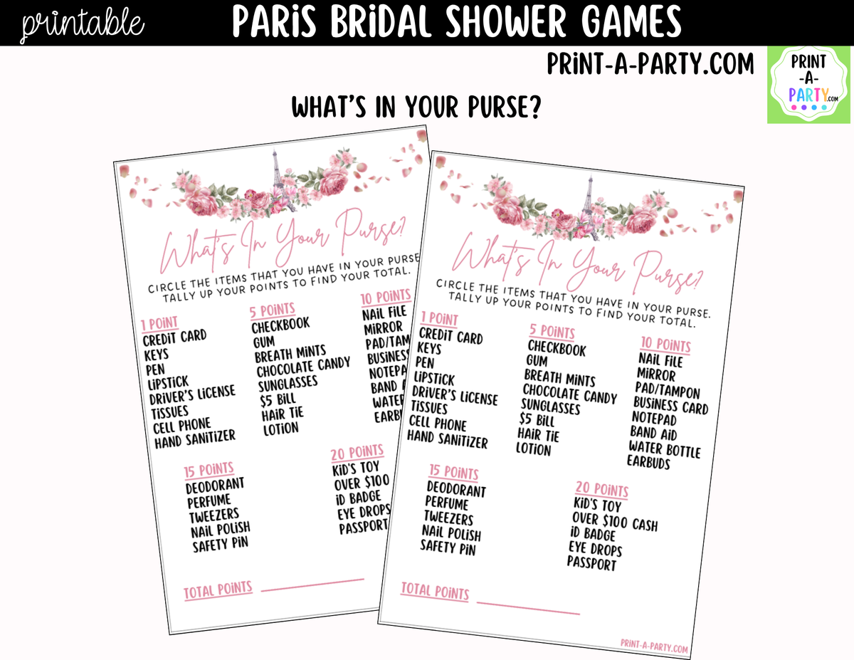 Paris Bridal Shower Games Printable | Pink Floral
