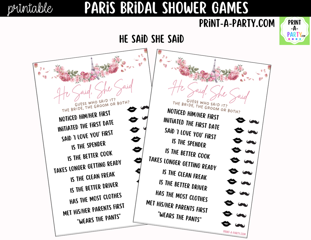 Paris Bridal Shower Games Printable | Pink Floral