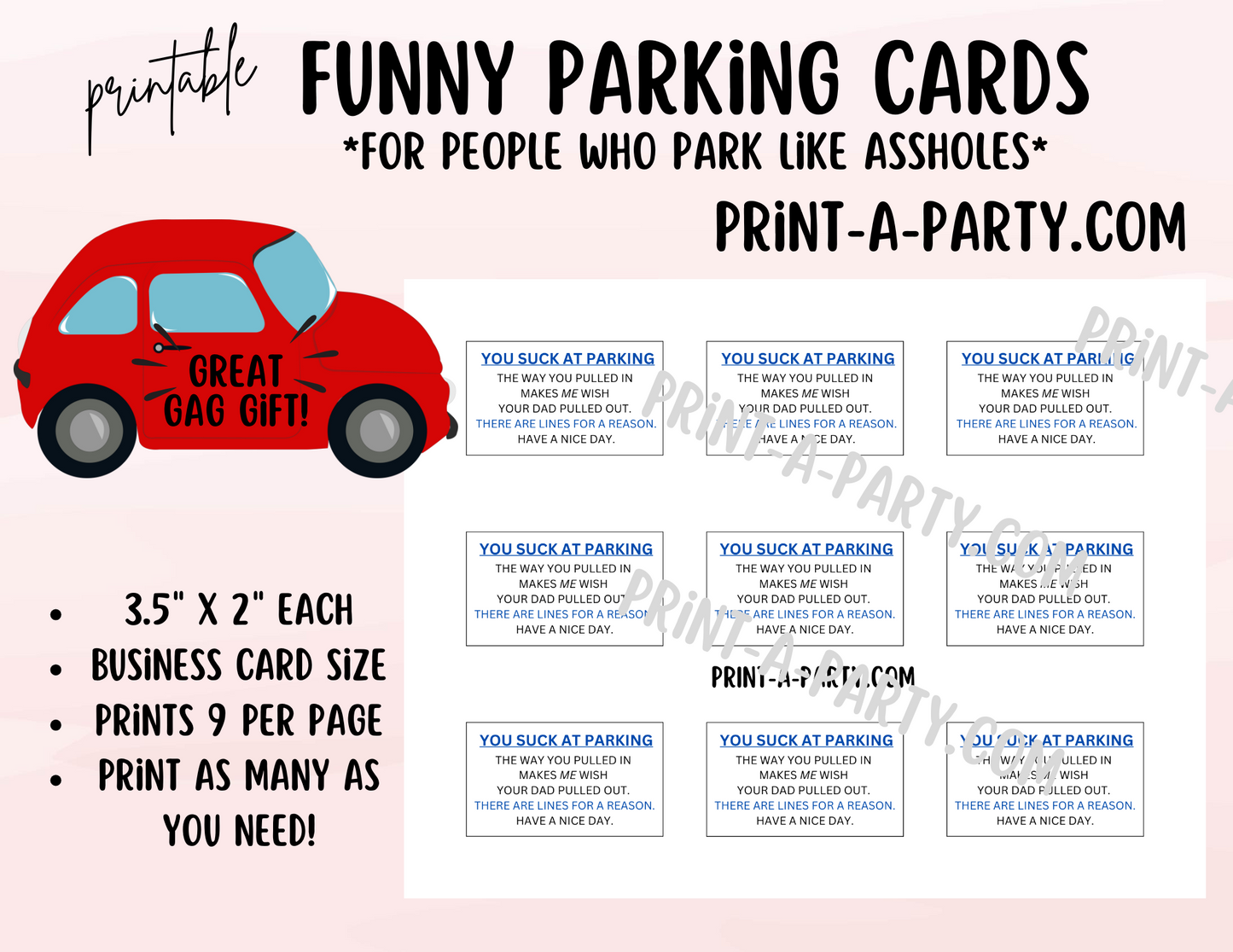 YOU SUCK AT PARKING Cards | Leave a business card for an asshole who can't park | Funny & Sarcastic