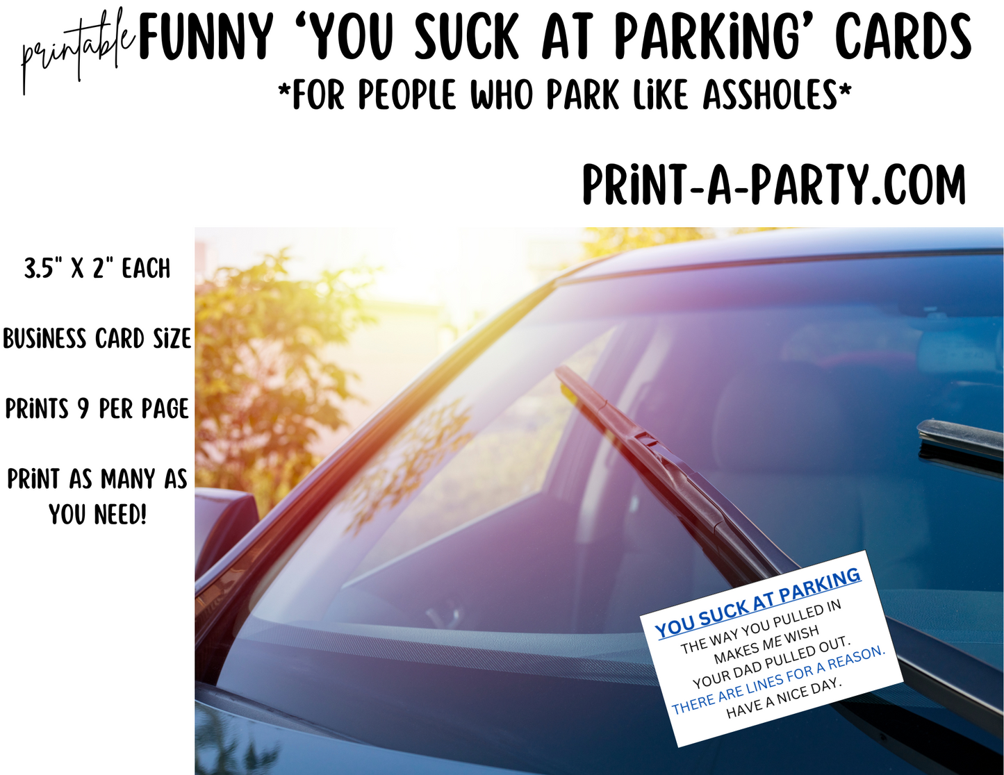 YOU SUCK AT PARKING Cards | Leave a business card for an asshole who can't park | Funny & Sarcastic