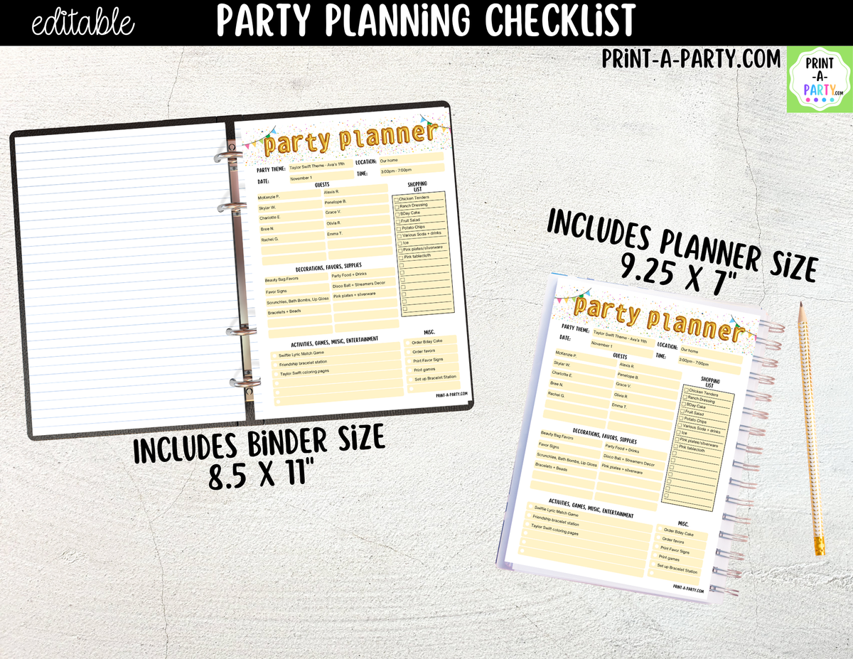 Party Planning Checklist Printable | Editable Canva Template