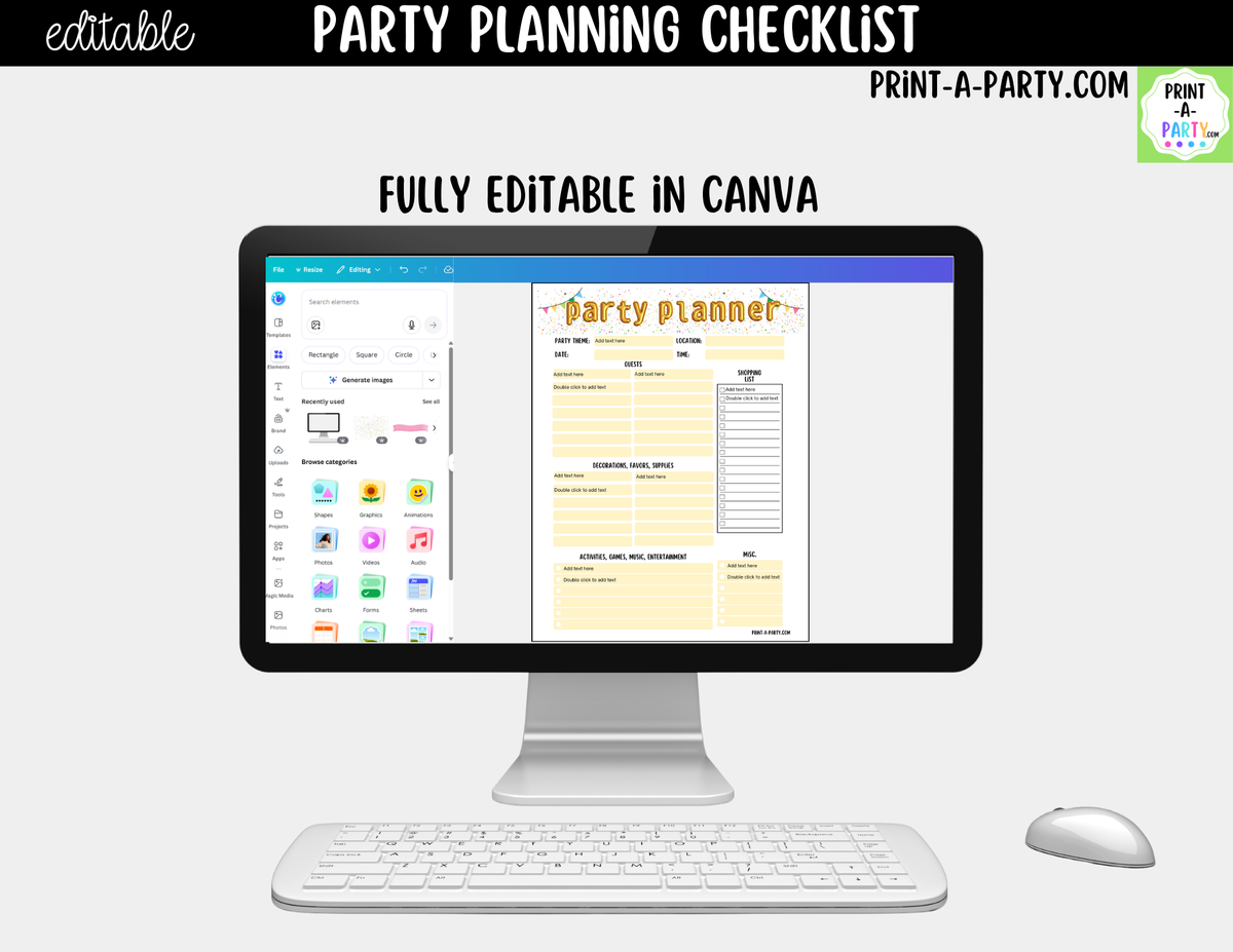Party Planning Checklist Printable | Editable Canva Template