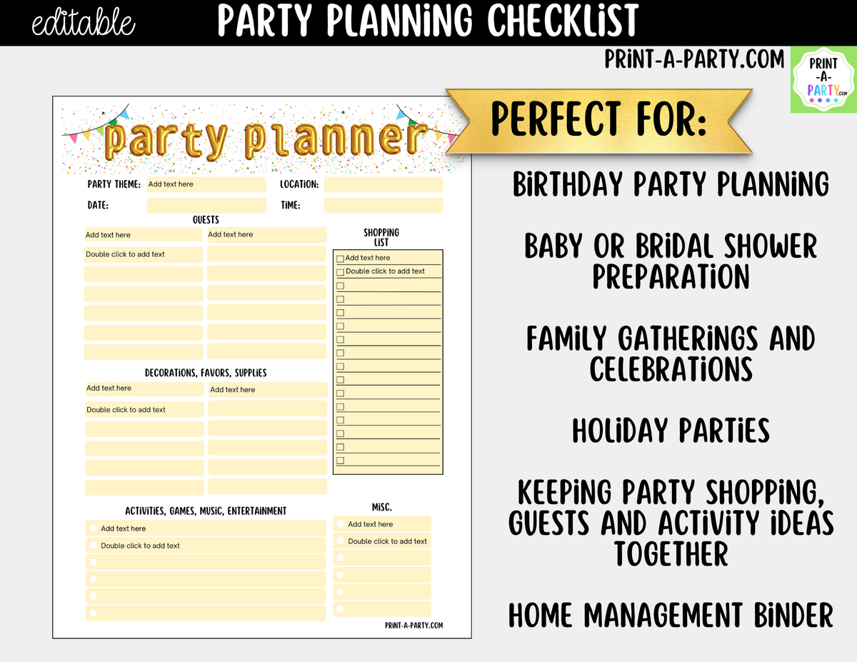 Party Planning Checklist Printable | Editable Canva Template