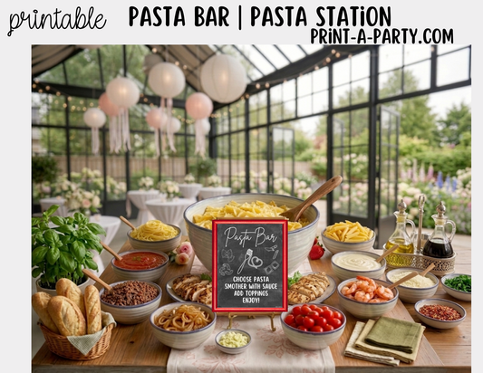 Pasta Bar Printable Sign (8x10) and Topping Tent Cards - Party Event Buffet Decor