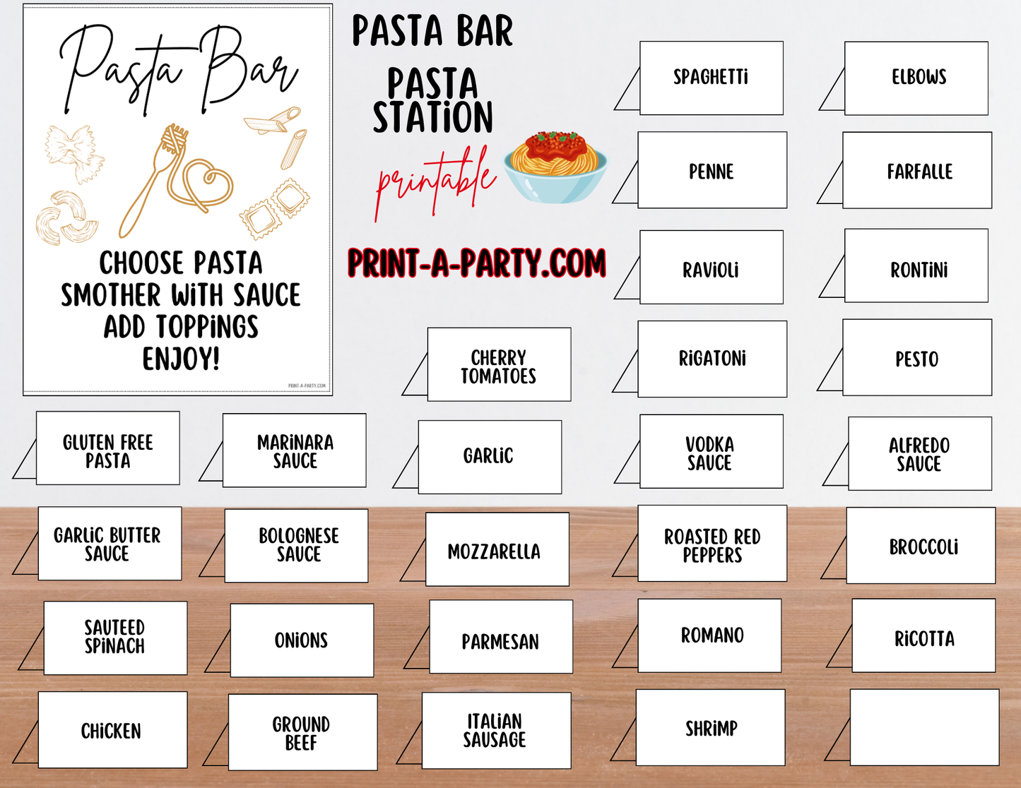 PASTA BAR | PASTA STATION Setup - White | Pasta Bar Sign | Food Station for Party | Food Bar for Party | Party | Shower | DIY Pasta Bar