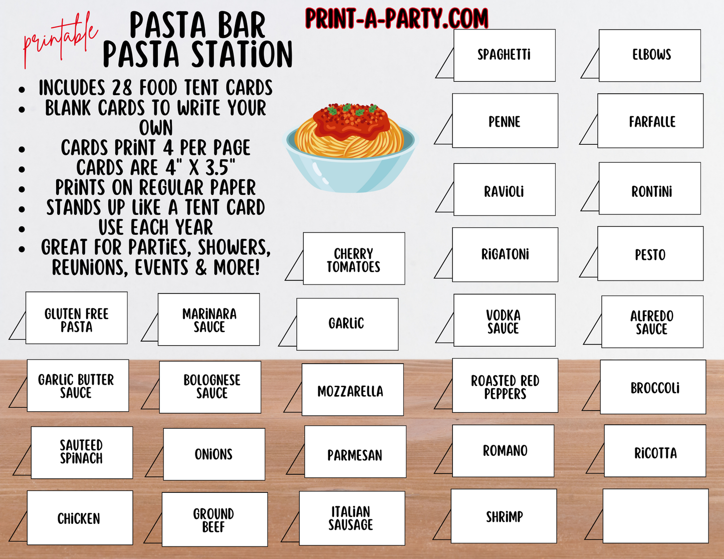 PASTA BAR | PASTA STATION Setup - White | Pasta Bar Sign | Food Station for Party | Food Bar for Party | Party | Shower | DIY Pasta Bar