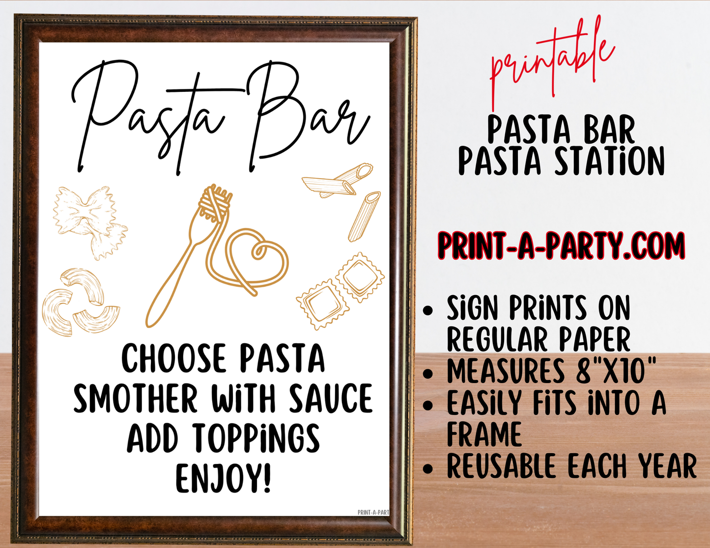 PASTA BAR | PASTA STATION Setup - White | Pasta Bar Sign | Food Station for Party | Food Bar for Party | Party | Shower | DIY Pasta Bar