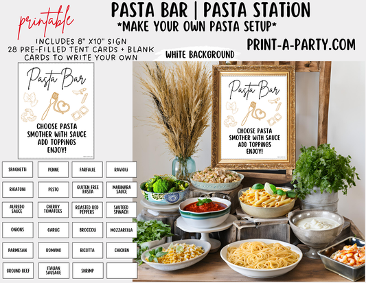 PASTA BAR | PASTA STATION Setup - White | Pasta Bar Sign | Food Station for Party | Food Bar for Party | Party | Shower | DIY Pasta Bar