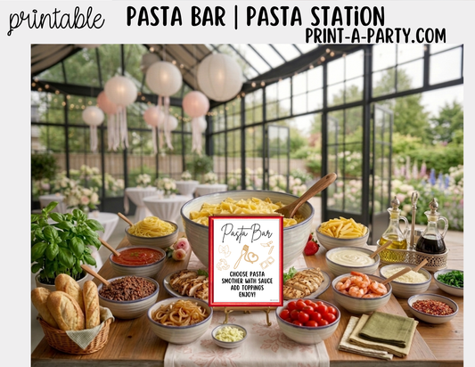 Pasta Bar Printable Sign (8x10) and Topping Tent Cards - Party Event Buffet Decor