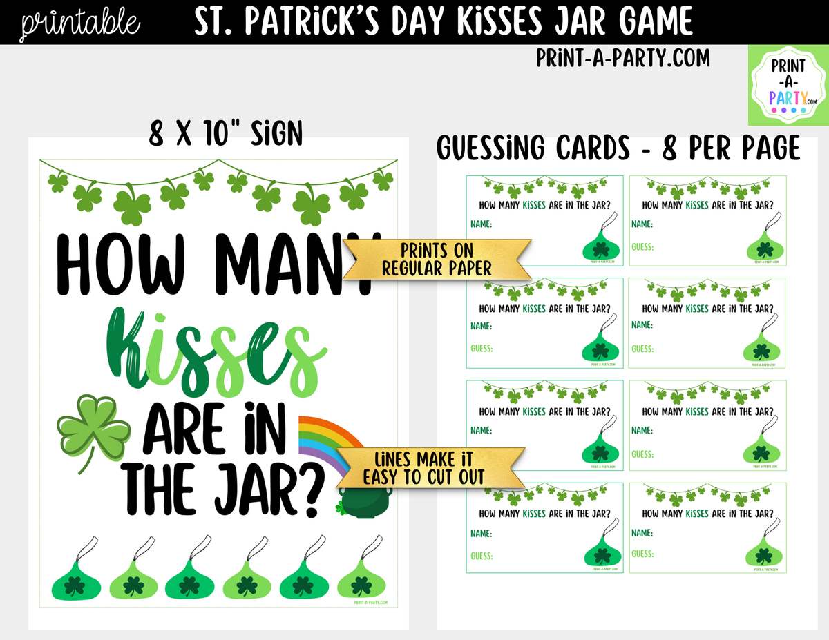 St. Patrick's Day Kisses Jar Guessing Game Printable