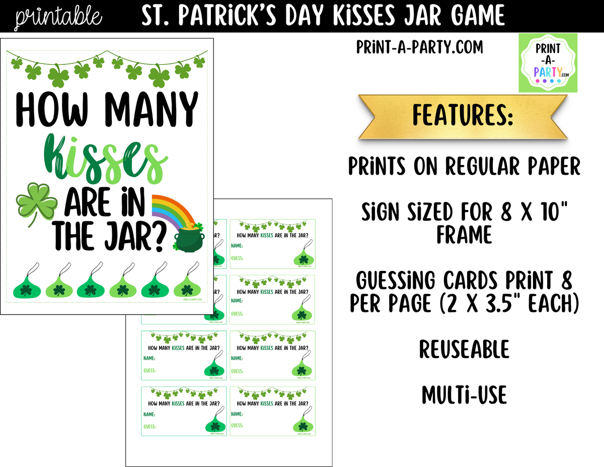 St. Patrick's Day Kisses Jar Guessing Game Printable