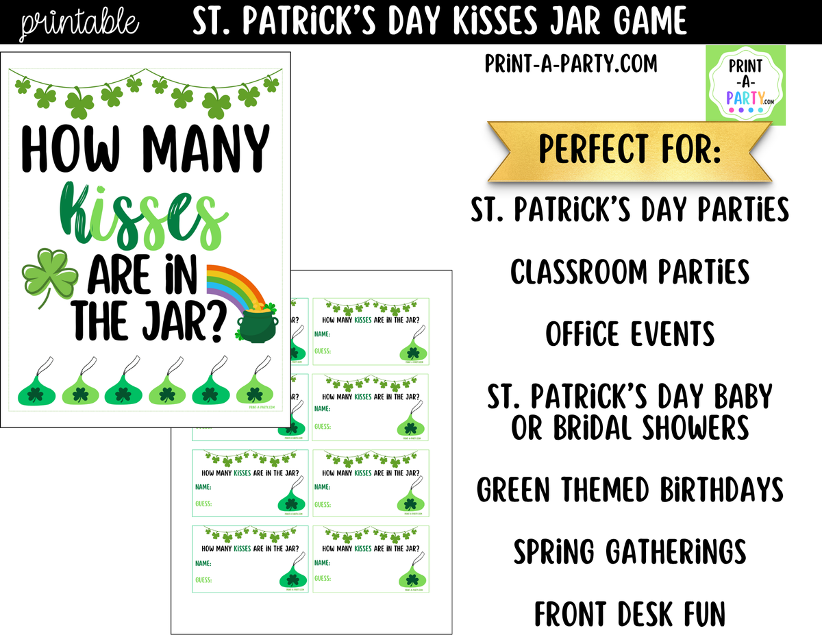 St. Patrick's Day Kisses Jar Guessing Game Printable