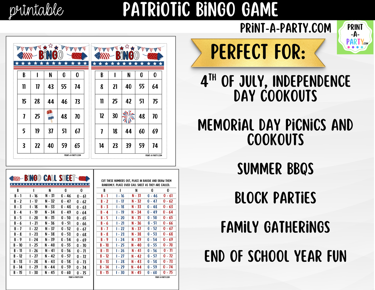 Patriotic Bingo Printable | 4th of July Number Game