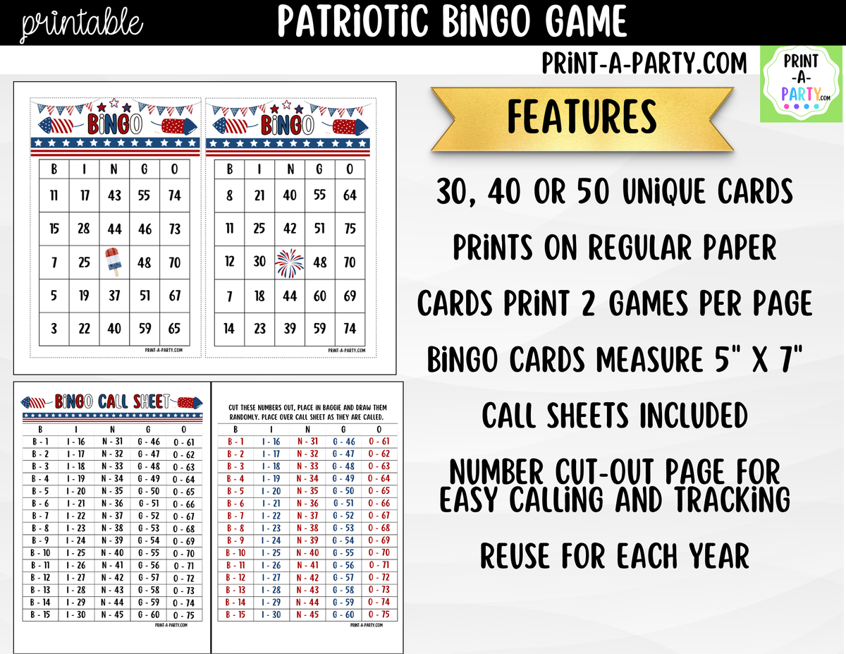 Patriotic Bingo Printable | 4th of July Number Game