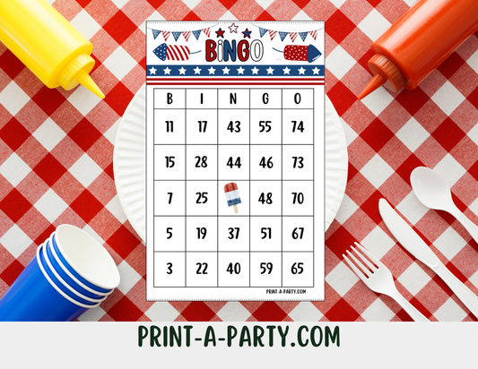 BINGO: Patriotic Printable Bingo | Memorial Day | 4th Of July | Red White Blue BIngo | 30, 40, or 50 cards