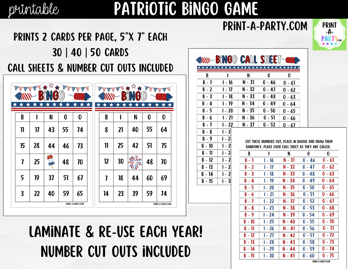 Patriotic Bingo Printable | 4th of July Number Game