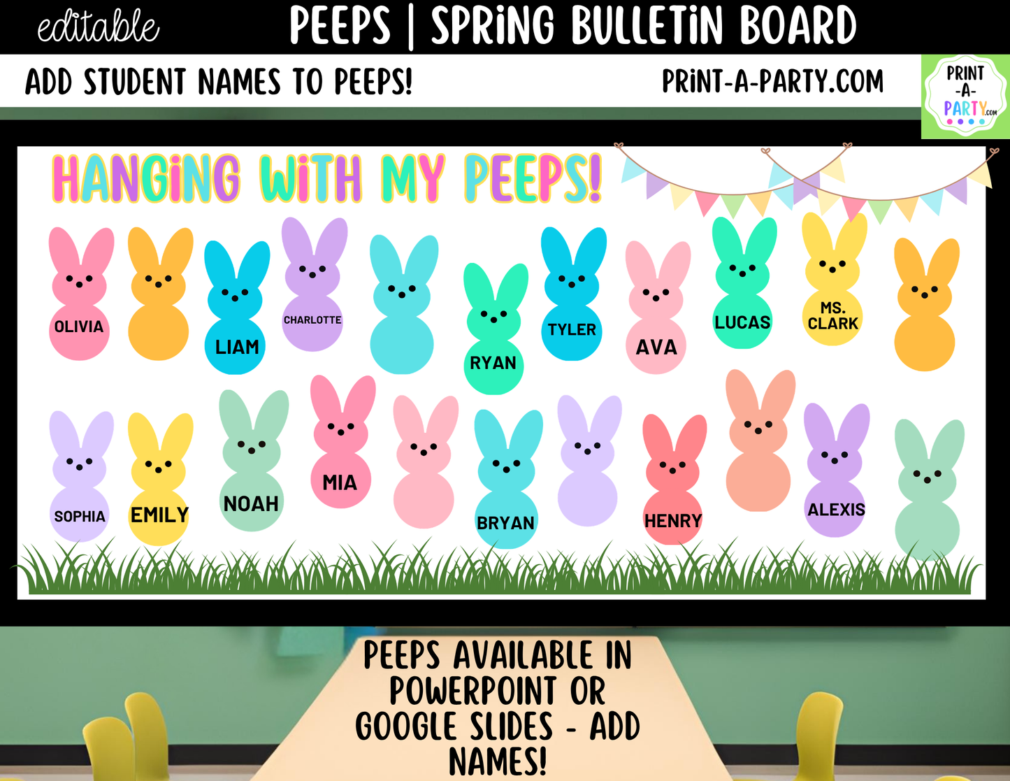 Peeps Spring Bulletin Board Kit | Classroom Door Decor, Editable Peeps, Printable Spring Bulletin Board Display