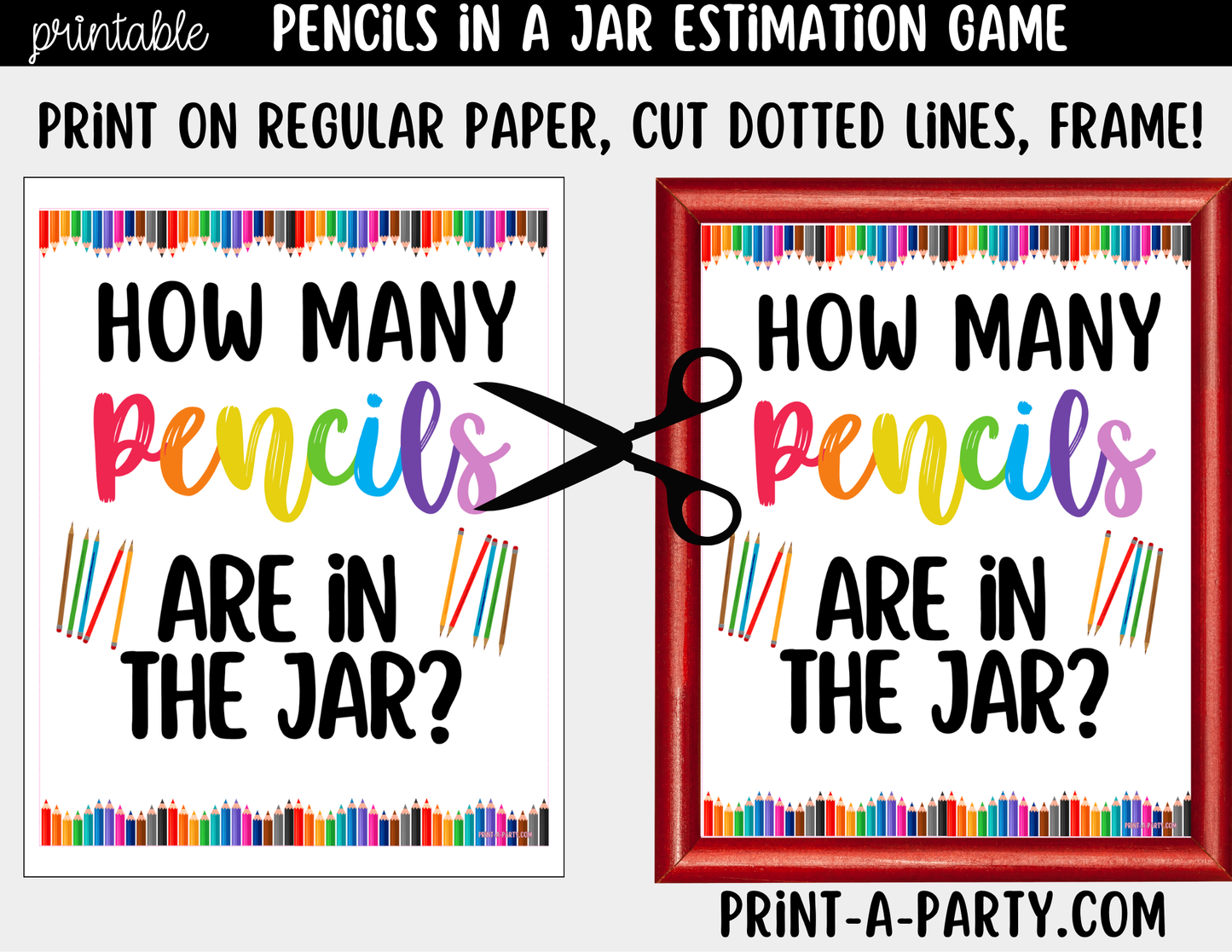 How Many Pencils in Jar Guessing Game Printable – Sign + Guessing Cards for Class Activity