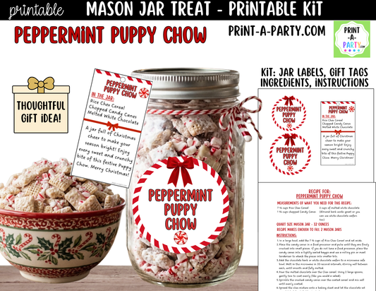Peppermint Puppy Chow Jar Kit | Labels, Tag, Recipe & Instructions