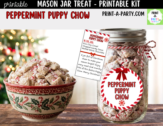 Peppermint Puppy Chow Jar Kit | Labels, Tag, Recipe & Instructions