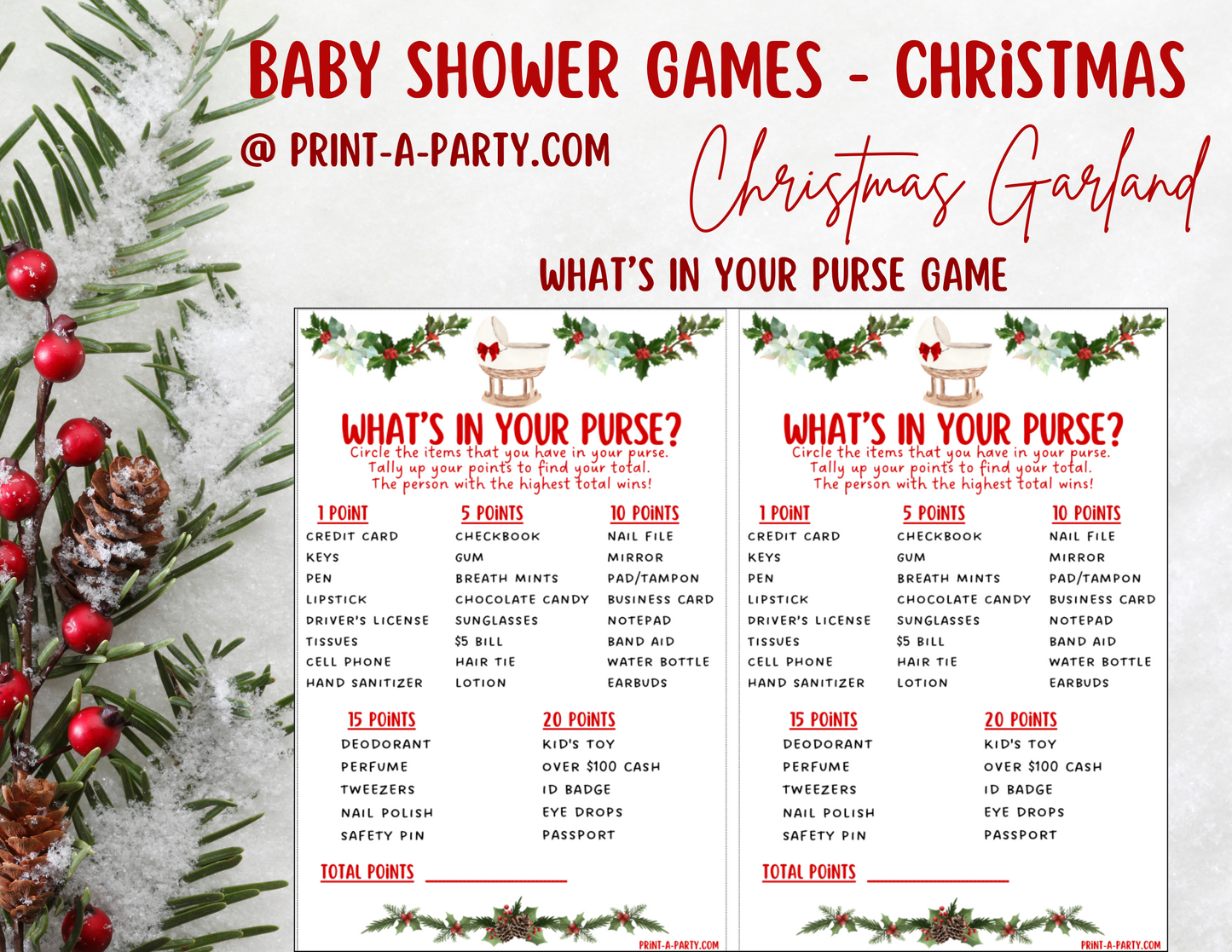 GAME BUNDLE for Christmas Baby Shower - Christmas Garland | Christmas Baby Shower Theme | Christmas Baby Shower Ideas | INSTANT DOWNLOAD