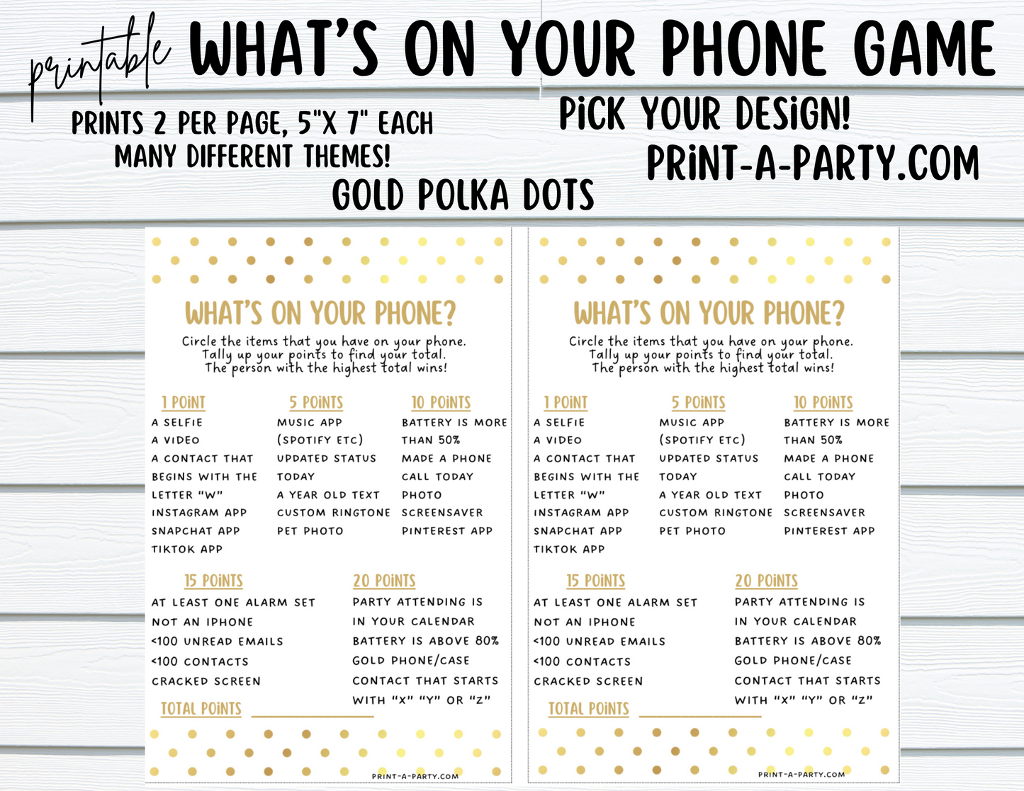 WHAT'S ON YOUR PHONE? | Game Printable | 2 games per page | Birthday Game | Party Game | School Game | Instant Download