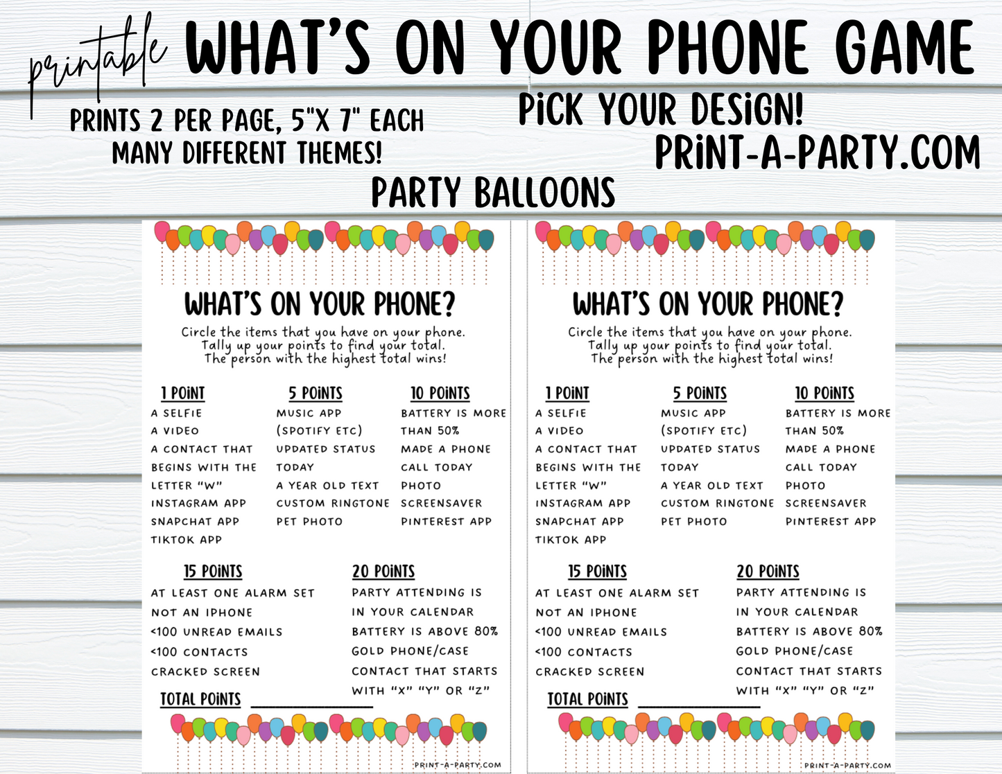 WHAT'S ON YOUR PHONE? | Game Printable | 2 games per page | Birthday Game | Party Game | School Game | Instant Download