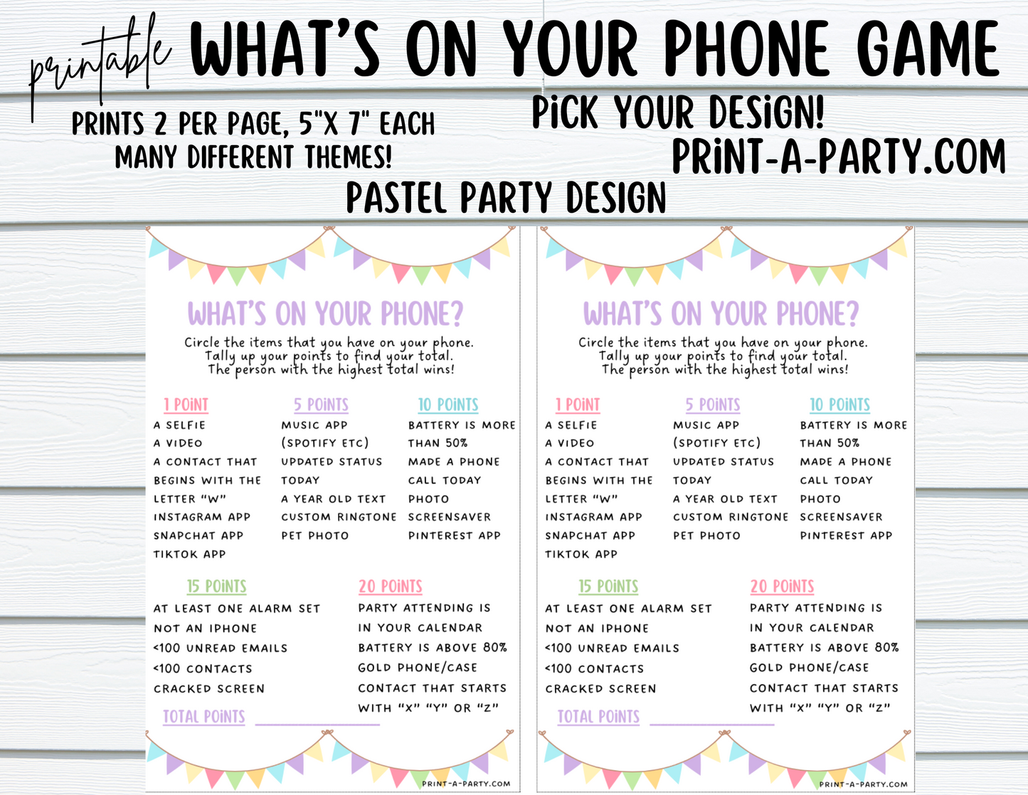 WHAT'S ON YOUR PHONE? | Game Printable | 2 games per page | Birthday Game | Party Game | School Game | Instant Download