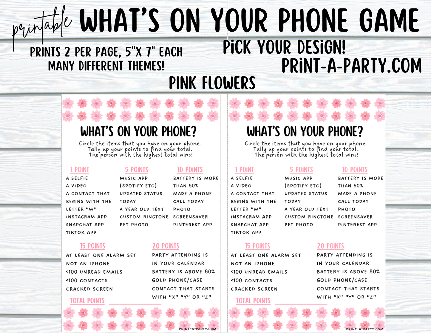 WHAT'S ON YOUR PHONE? | Game Printable | 2 games per page | Birthday Game | Party Game | School Game | Instant Download