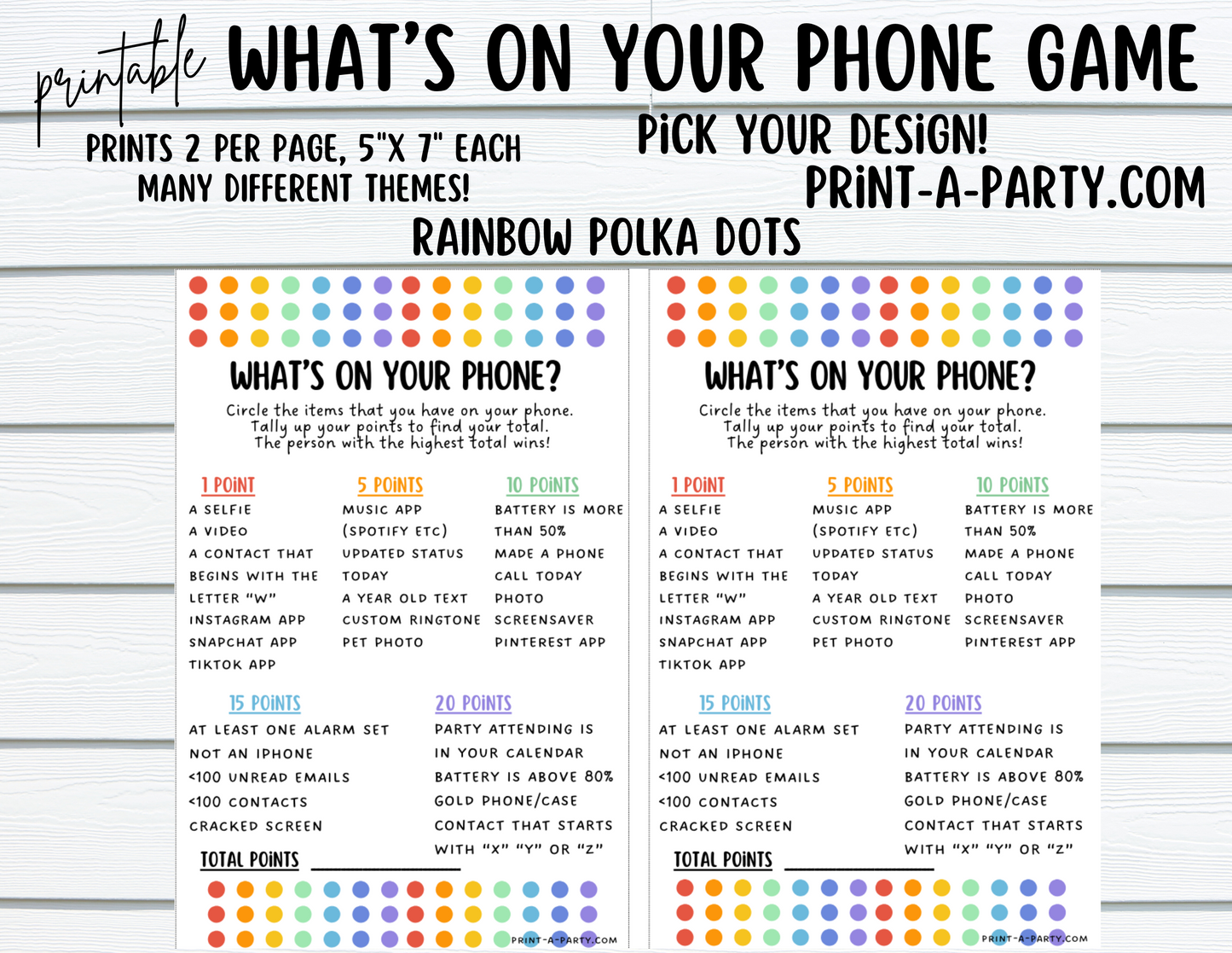 WHAT'S ON YOUR PHONE? | Game Printable | 2 games per page | Birthday Game | Party Game | School Game | Instant Download