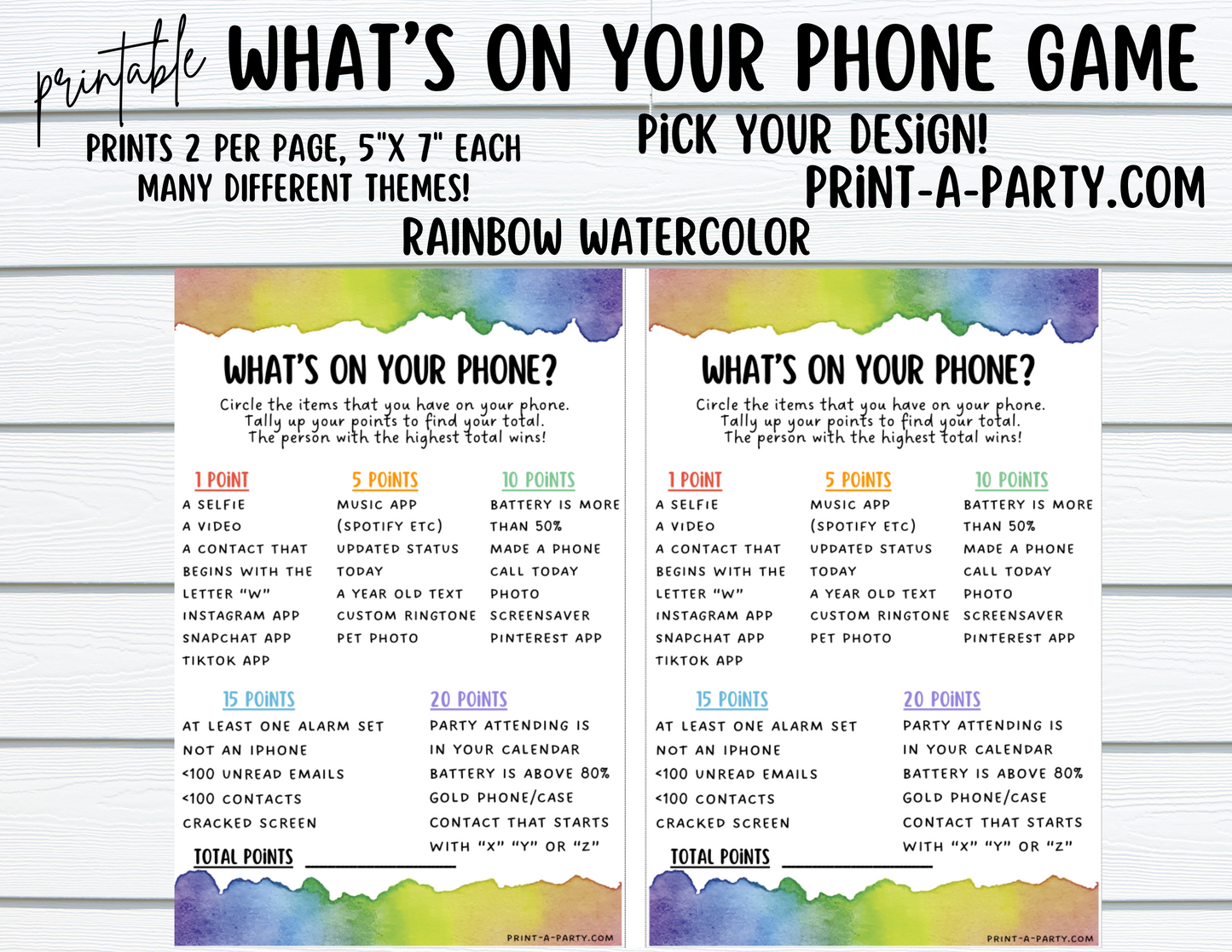 WHAT'S ON YOUR PHONE? | Game Printable | 2 games per page | Birthday Game | Party Game | School Game | Instant Download