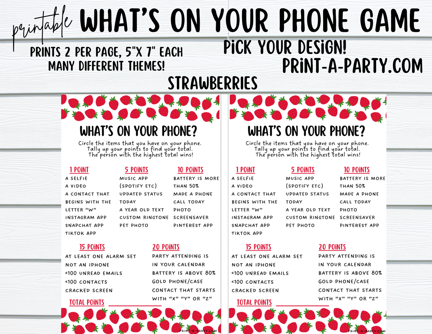 WHAT'S ON YOUR PHONE? | Game Printable | 2 games per page | Birthday Game | Party Game | School Game | Instant Download