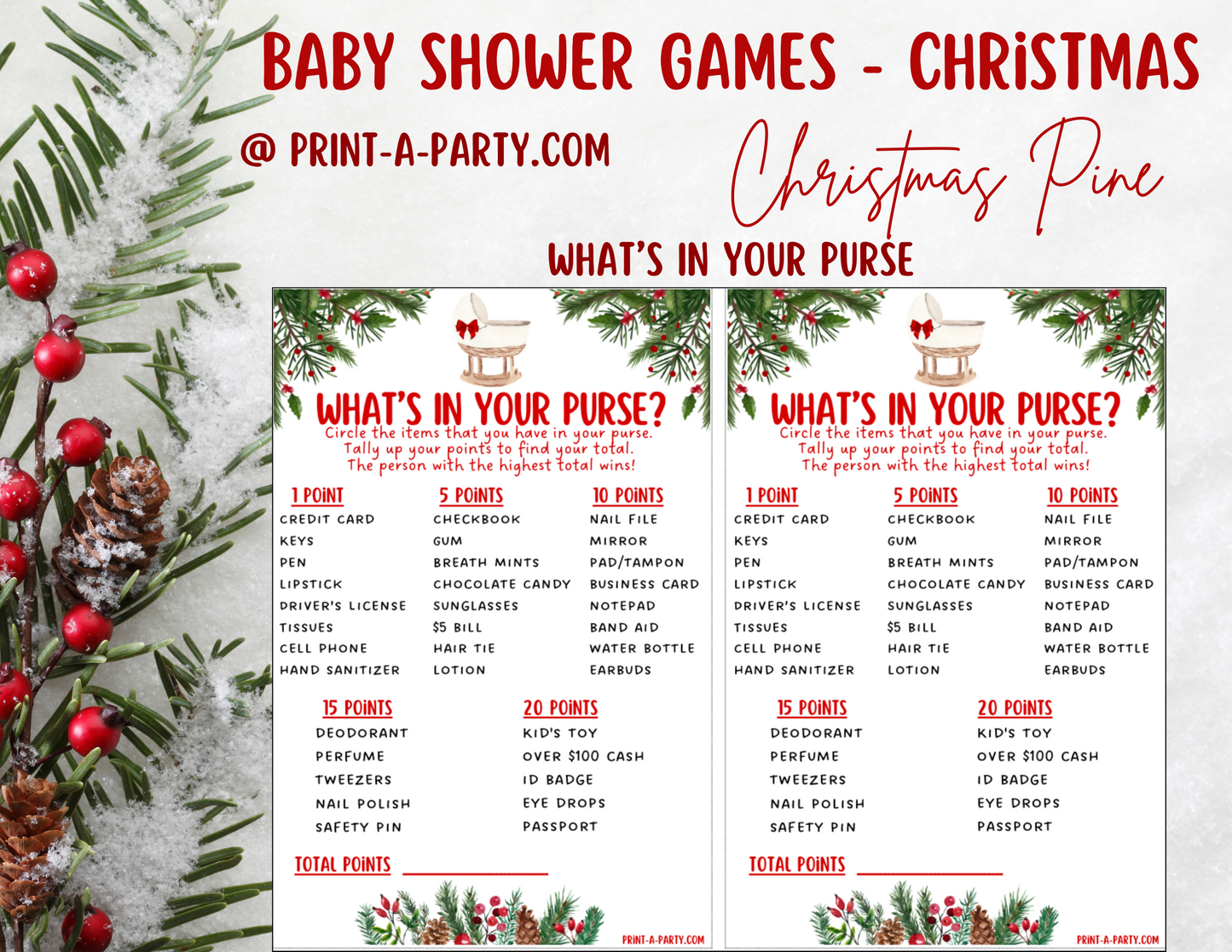 GAME BUNDLE for Christmas Baby Shower - Christmas Pine | Christmas Baby Shower Theme | Christmas Baby Shower Ideas | INSTANT DOWNLOAD