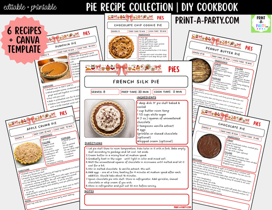Pie Recipe Pages Printable & Editable Cookbook Set