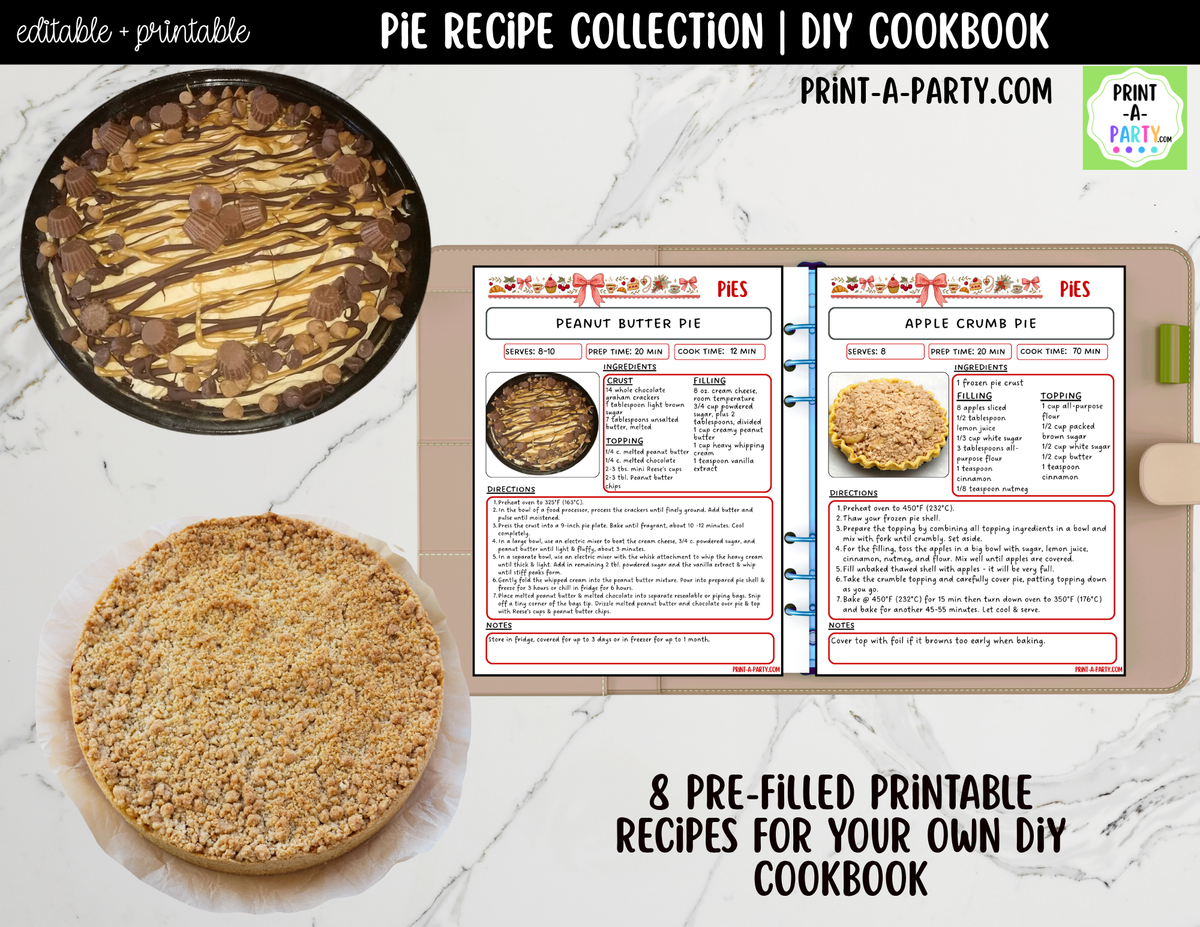 Pie Recipe Pages Printable & Editable Cookbook Set