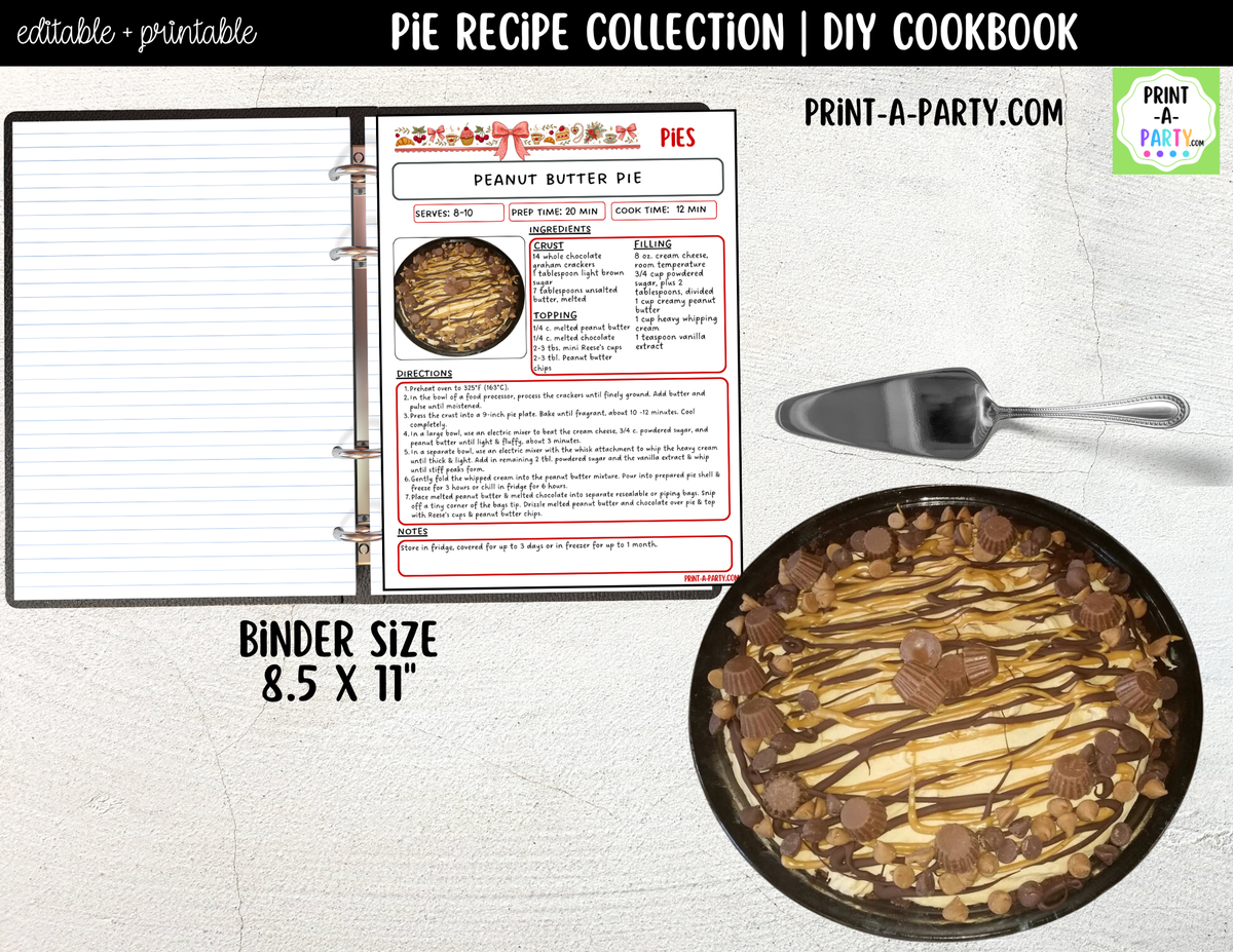 Pie Recipe Pages Printable & Editable Cookbook Set