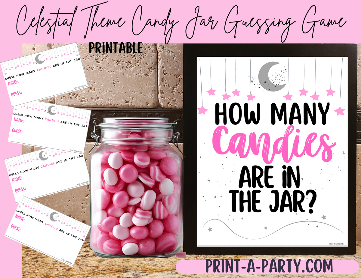 Celestial Moon & Stars Pink Candy Jar Guessing Game 