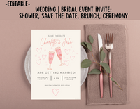 BRIDAL OR WEDDING EVENT - EDITABLE INVITATION: BRIDAL SHOWER, BRUNCH, SAVE THE DATE INVITATION - EDITABLE PRINTABLE | Wedding Shower| Save the Date | Bridal Brunch | Pink Champagne