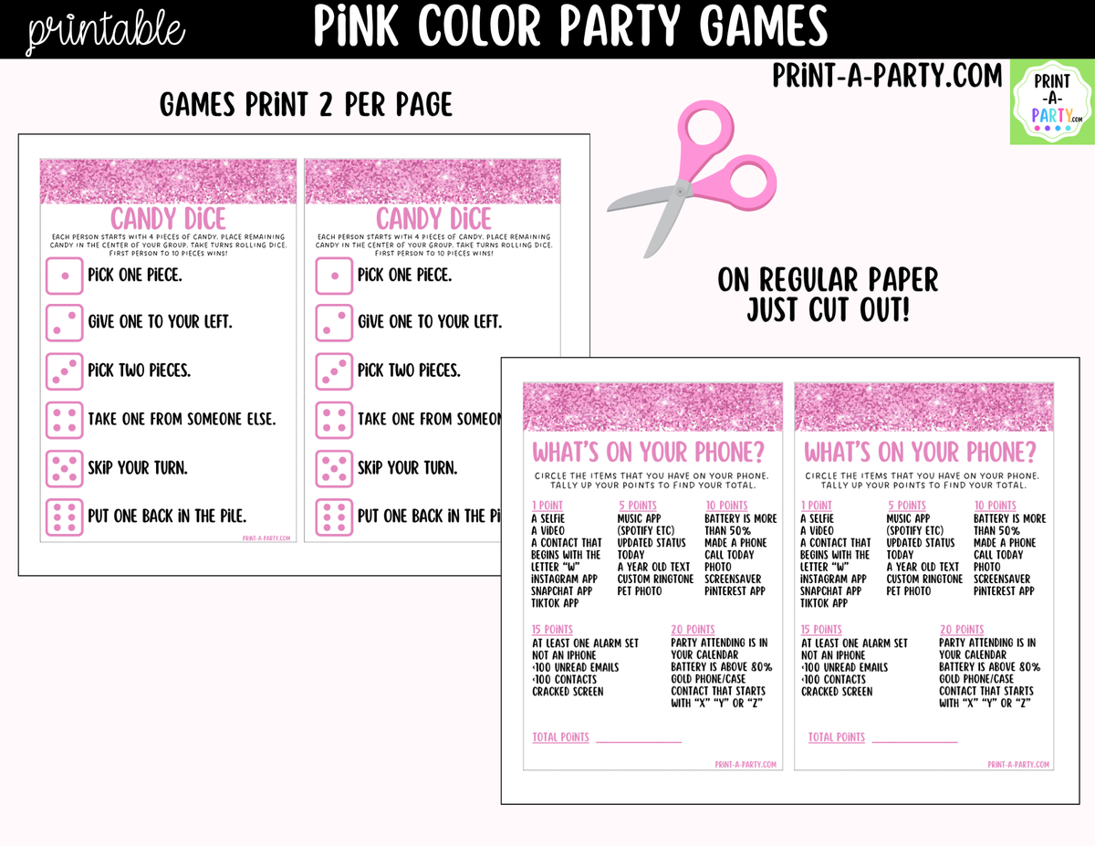 Pink Party Games Printable