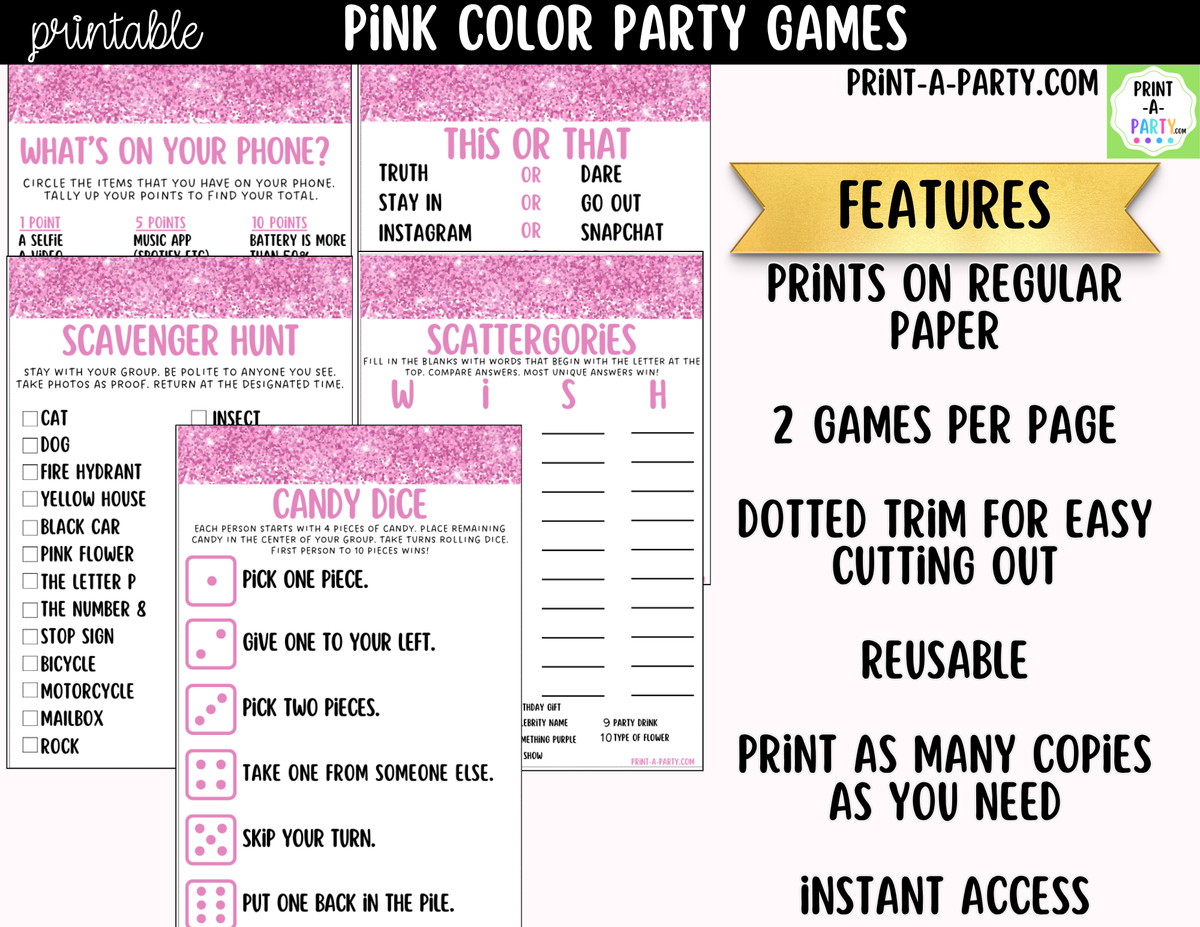 Pink Party Games Printable